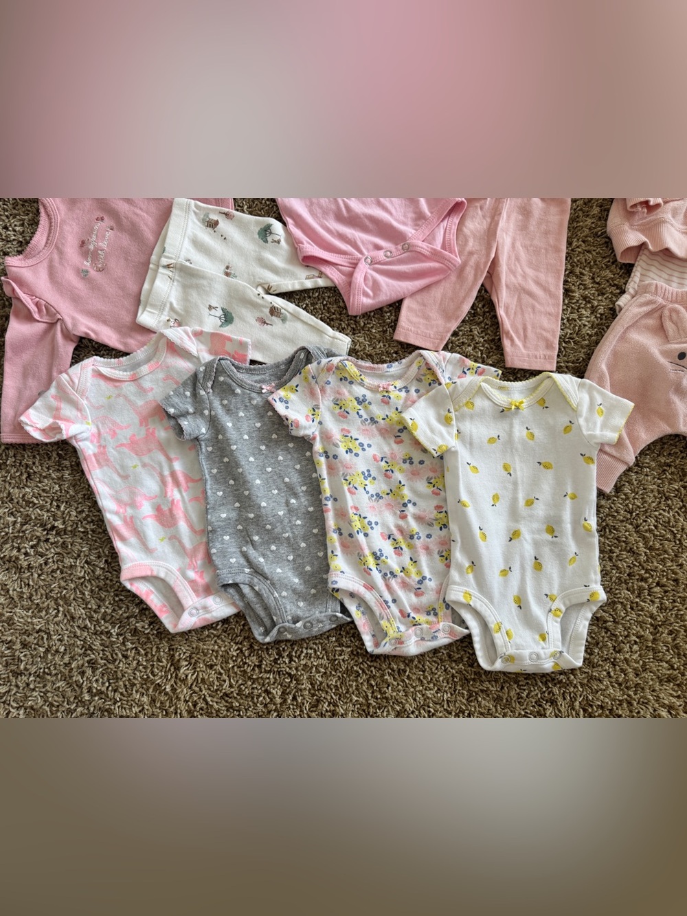 Assorted Pink & Neutral Baby One-Piece Bundle - Soft Long & Short Sleeve Styles - Picture 8 of 11